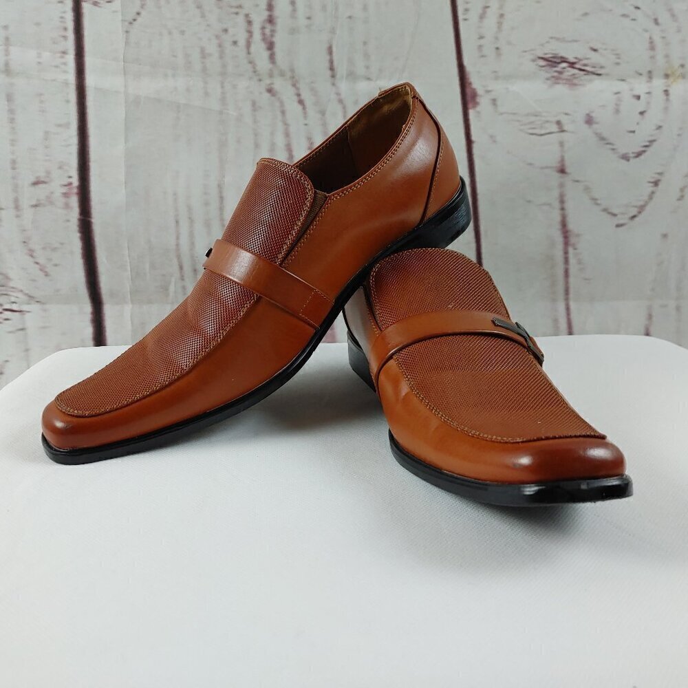 Dream Seek DR783 Mens Cognac Leather Comfort Slip On Moc Toe Loafer Shoes Sz 13